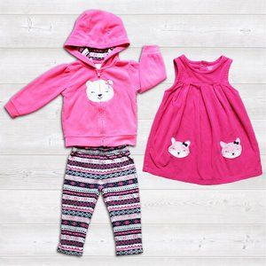 12 Month Girls Bundle Lot - Fleece Sweatshirt Pants and dress